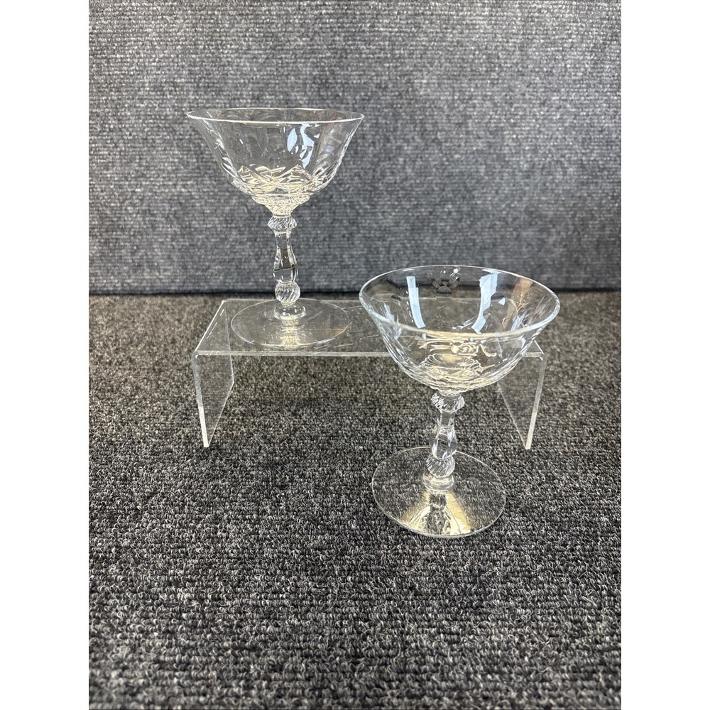 2~Vtg~Heisey Glass~Barcelona Cut Clear Fan Dot~Champagne Sherbert~#3408